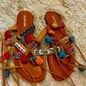 Gianni Bini Multi Color Lace up Tied Sandal